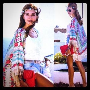 Ladies summer boho hippie tassel kimono shawl